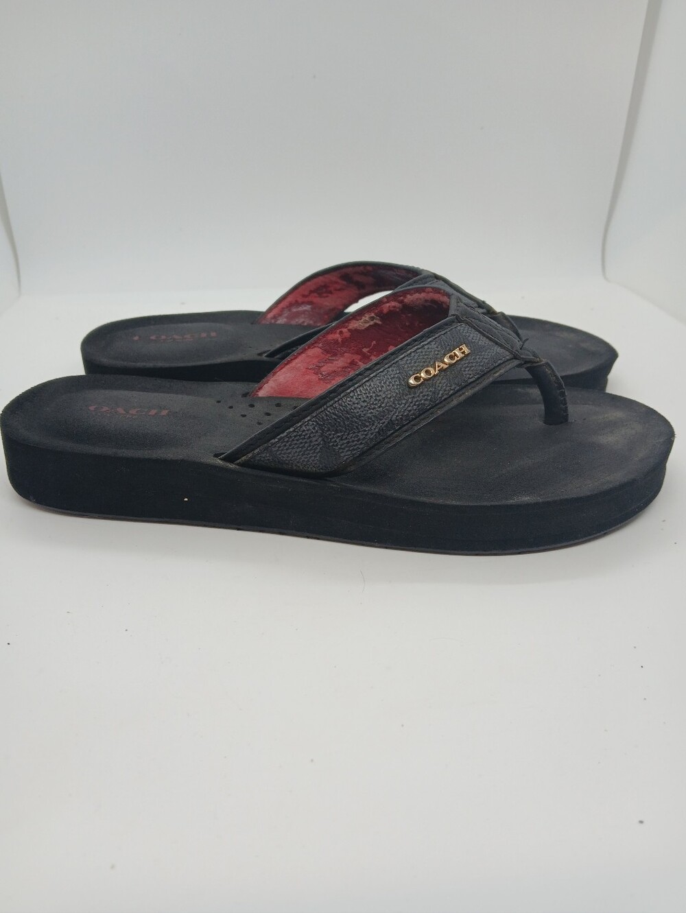 ​Coach Judy Black Signature Jacquard Platform Comfort Flip Flops Sandals 7.5